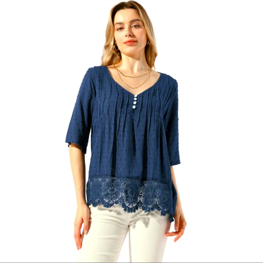 NWT Large Elegant Blue Lace Trim Women's Top